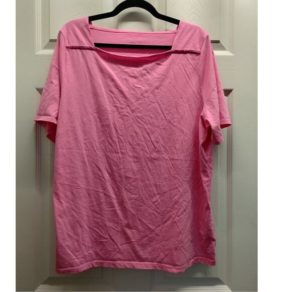 Talbots Women's Plus Size 2X Pink Square Neck Short Sleeve Pima Cotton T-Shirt - Picture 1 of 3